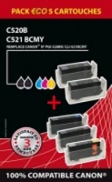 Eco Pack 5 cartouches pour CANON pgi520BK/521Y/521M/521C/521BK