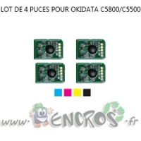 OKIDATA Lot de 4 Puces NOIR+ COULEUR Toner C5800/C5500