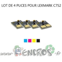LEXMARK Lot de 4 Puces NOIR+ COULEUR Toner C752 et plus