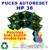 Lot de 8 Puces Auto-Reset COULEURS+NOIR HP 38