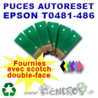 Lot de 6 Puces Auto-Reset COULEURS+NOIR Epson T0481-T0486