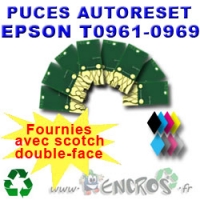 Lot de 8 puces auto-reset EPSON COULEURS+NOIR de T0961 a T0969