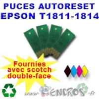 Lot de 4 Puces Auto-Reset EPSON COULEURS+NOIR  T1811 a T1814