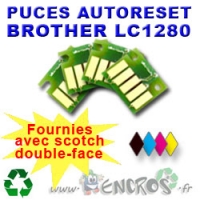 Lot de 4 Puces Auto-Reset COULEUR+NOIR BROTHER LC1280