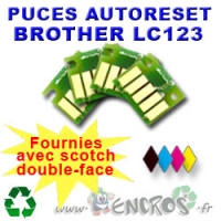 Lot de 4 Puces Auto-Reset BROTHER COULEURS+NOIR LC123