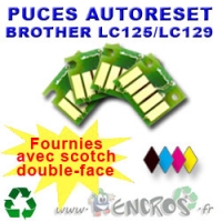 Lot de 4 Puces Auto-Reset BROTHER COULEURS+NOIR LC125/129