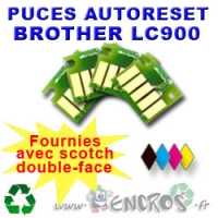 Lot de 4 Puces Auto-Reset BROTHER COULEURS+NOIR LC900