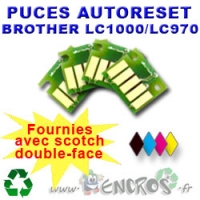 Lot de 4 Puces Auto-Reset BROTHER COULEURS+NOIR LC1000/970