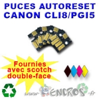 Lot de 4 Puces Auto-Reset CANON COULEURS+NOIR CLI8/PGI5