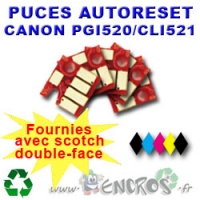 Lot de 5 Puces Auto-Reset CANON COULEURS+NOIR CLI521/PGI520