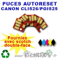 Lot de 5 Puces Auto-Reset CANON COULEURS+NOIR CLI526/PGI525