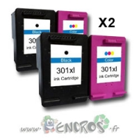 Eco Pack 4 Cartouches Compatibles HP301XL Noires Et Couleurs