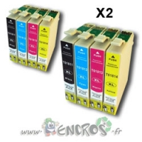 Ecopack 8 Cartouches compatibles de qualite Encros T1811-T1814 NOIR ET COULEUR