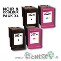 EcoPack 4 cartouches Compatibles HP302XL Noire et Couleurs