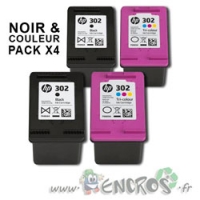 Eco pack 4 Cartouches HP302 Noire et Couleurs