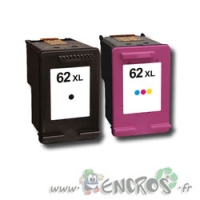 HP 62 XL - Pack de Cartouches d'encre Compatibles HP numero 62XL Couleur et Noire