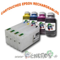 Pack de 4 Cartouches Rechargeables Vides EPSON T7011-T7014 + Flacons d'Encre
