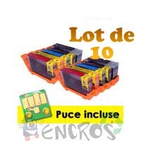 Lot de 10 cartouches compatibles AVEC PUCES : 8 CA C/Y/M/BK + 2