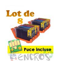 Lot de 8 cartouches compatibles AVEC PUCES : 6 CA C/Y/M + 2 CA05