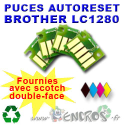 Lot de 4 Puces Auto-Reset COULEUR+NOIR BROTHER LC1280