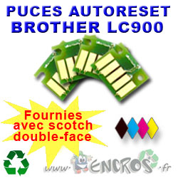 Lot de 4 Puces Auto-Reset BROTHER COULEURS+NOIR LC900