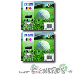 Epson T3466 - Pack de 4 Cartouche d'encre Noir et Couleurs x2