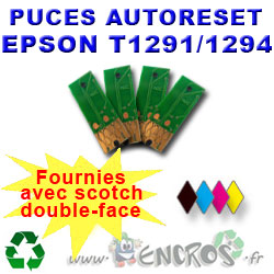 Lot de 4 puces Autoreset EPSON COULEURS+NOIR de T1291 a T1294