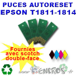 Lot de 4 Puces Auto-Reset EPSON COULEURS+NOIR T1811 a T1814
