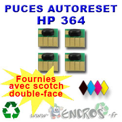 Lot de 4 Puces Auto-Reset NOIR+ COULEUR HP 364