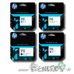HP 711 - Lot de 4 Cartouche d'encre HP 711 Noir et Couleurs