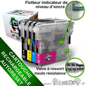 Cartouche Rechargeable pour Brother LC1100 - Pack X4 Vides
