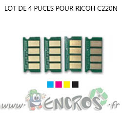RICOH Lot de 4 Puces NOIR+ COULEUR Toner C220N
