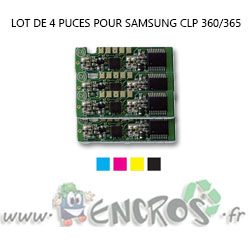 SAMSUNG Lot de 4 Puces NOIR+ COULEUR Toner CLP 360/365