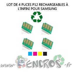 Samsung Lot de 4 Puces NOIR+ COULEUR Toner Série P12