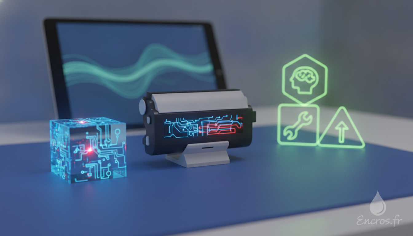 Écran affichant le code P201, un outil de diagnostic et une cartouche posés sur un plan de travail