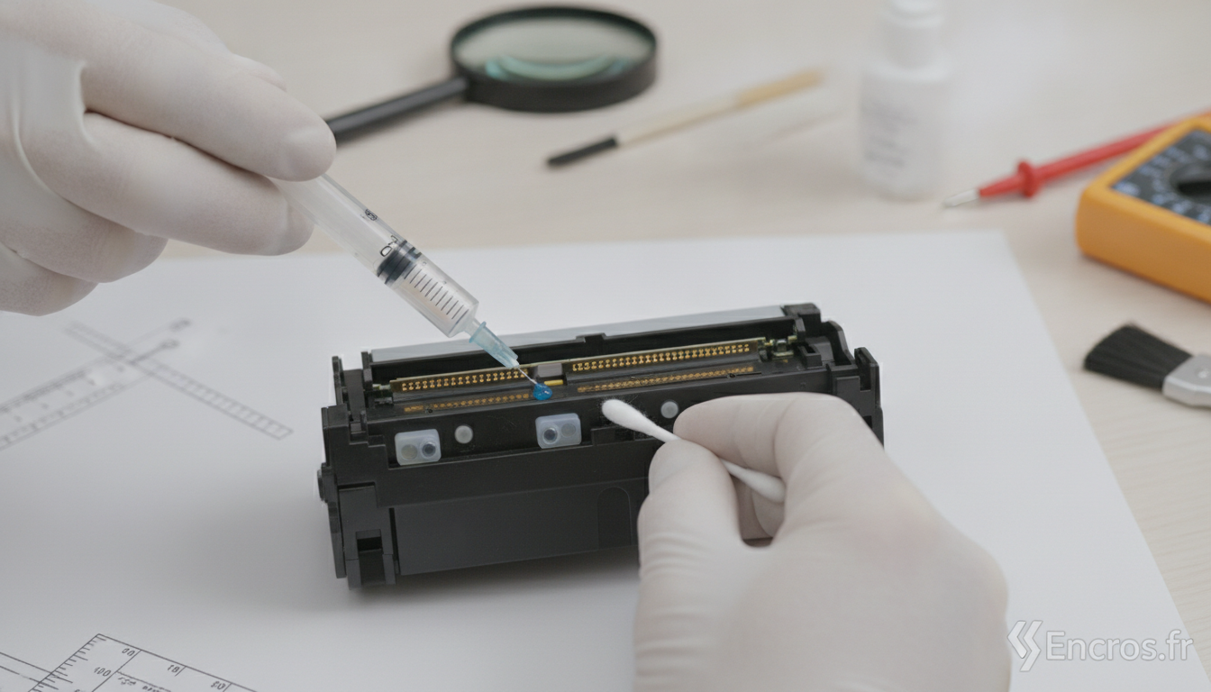 Purge et capteurs visibles sur le support de diagnostic, gestes sûrs à effectuer